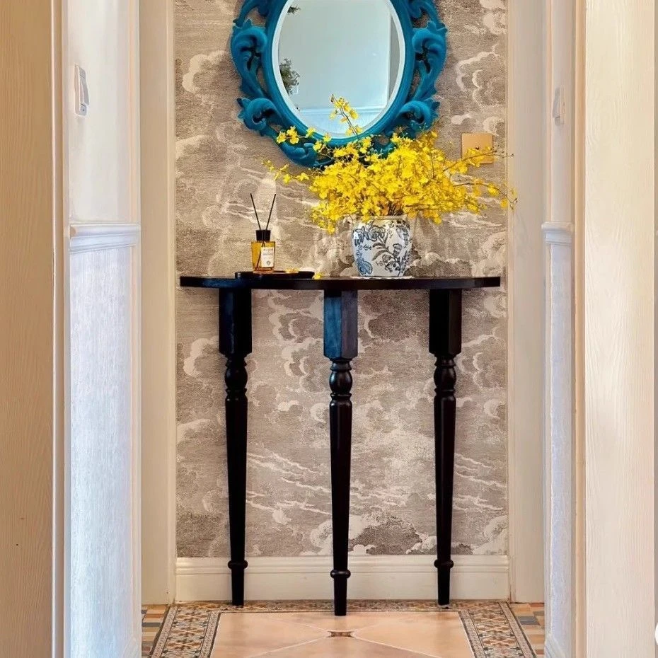 《小羊专属》法式轻奢简约现代实木玄关桌半圆入户走廊墙装饰架极简