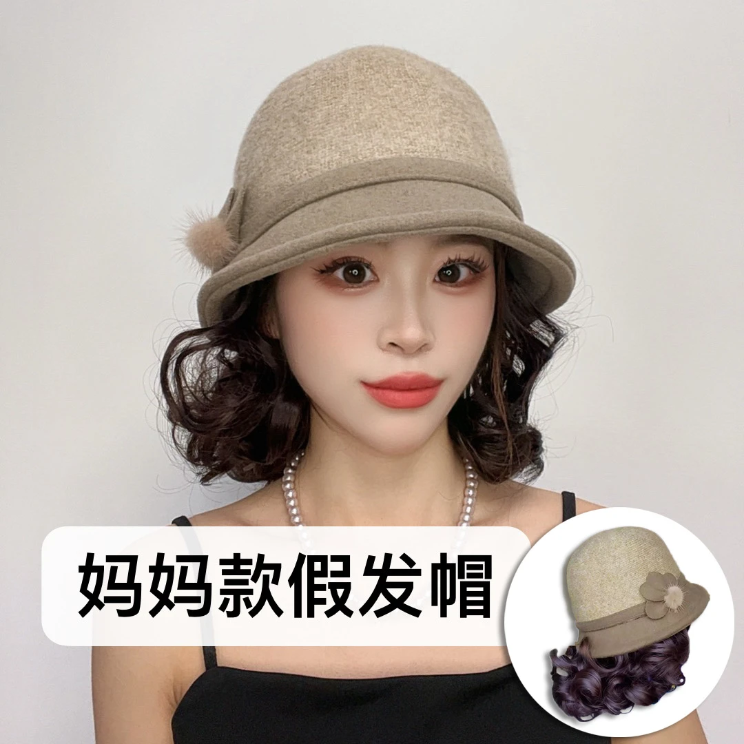假发帽子2025新款波波头长发短发妈妈渔夫帽贝雷帽遮白发