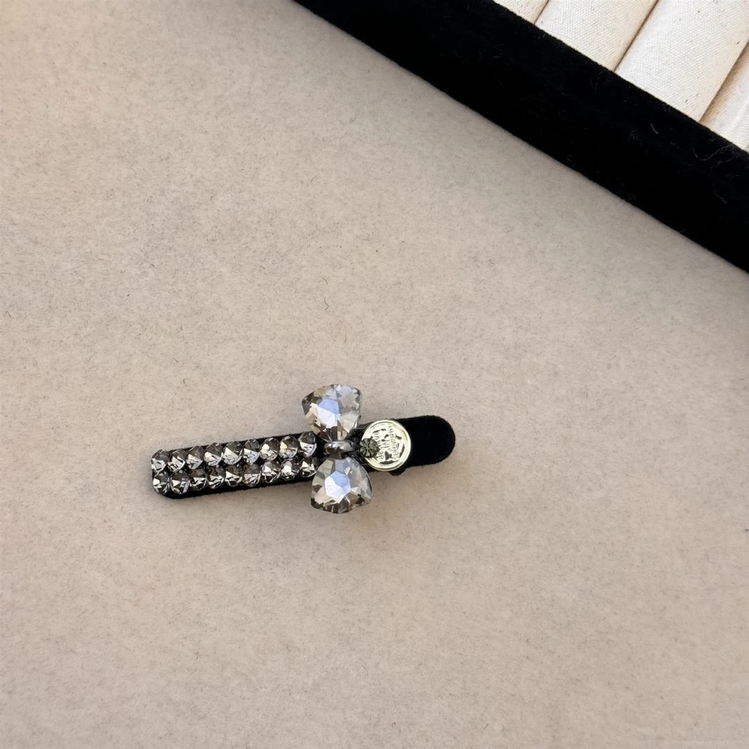 复古丝绒蝴蝶结气质发夹韩国新款刘海一字发卡鸭嘴头饰高级侧边