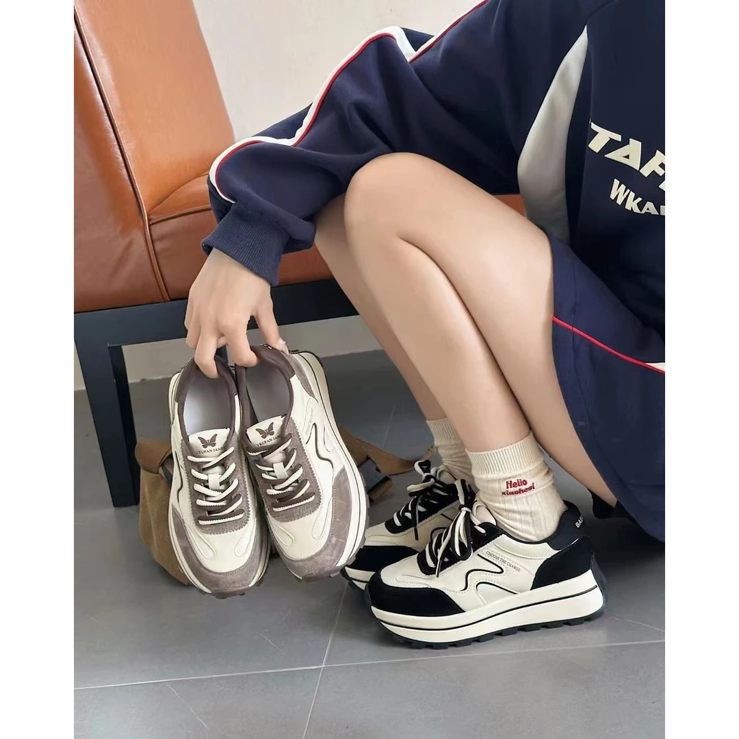 162-58时尚百搭拼色系带圆通休闲运动女鞋