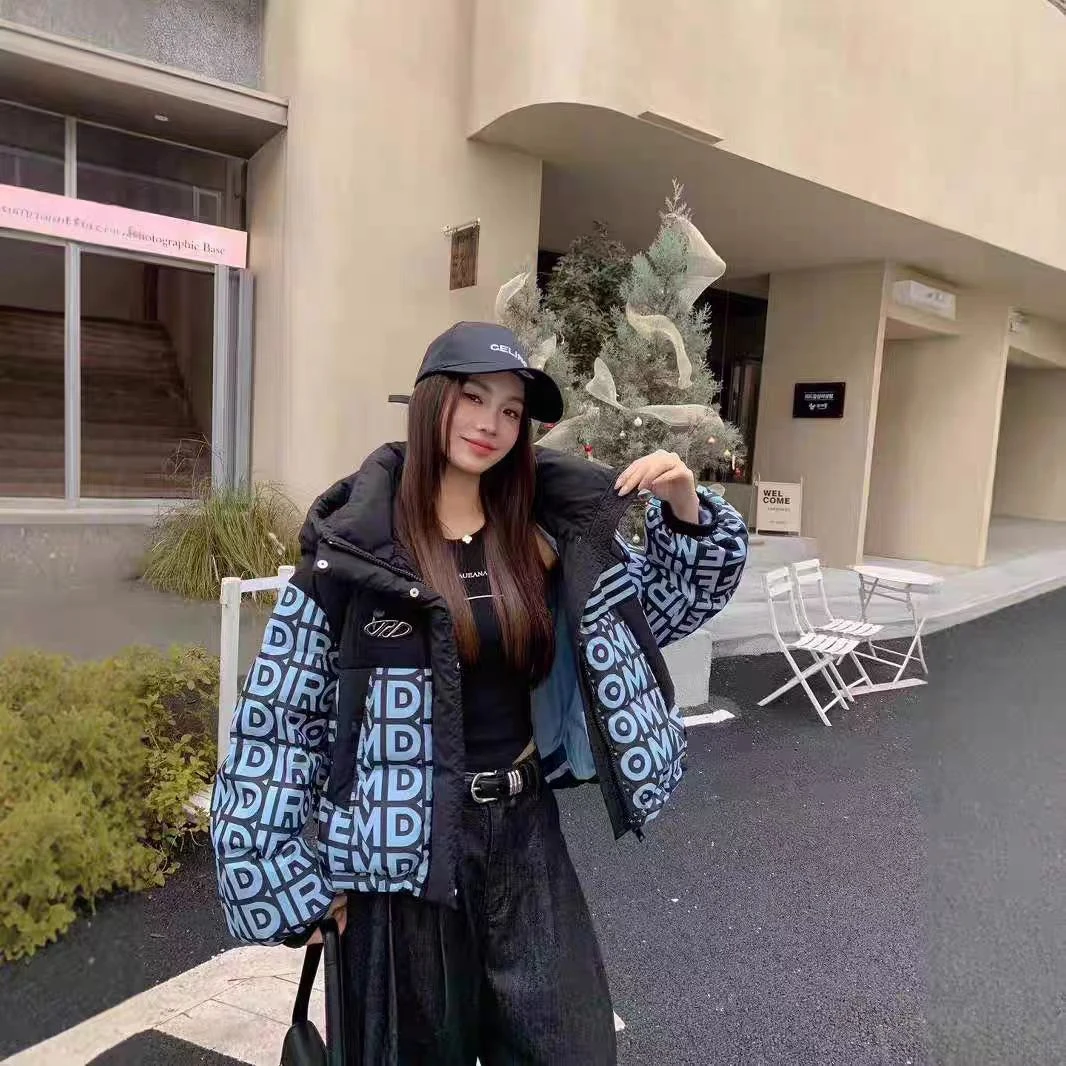 冬季韩版宽松白鸭绒羽绒服女短款字母时尚小个子面包服连帽外套
