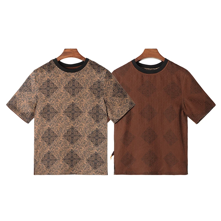 99150 男士双面短袖T恤 桑蚕丝提花缎香云纱新中式夏季复古上衣