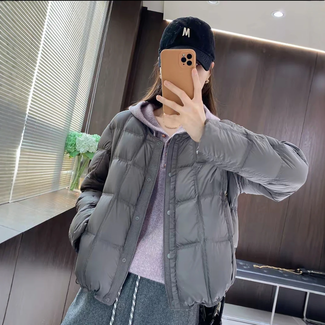 韩系高级感圆领白鸭绒羽绒服女装2025冬季新款小个子短款保暖外套