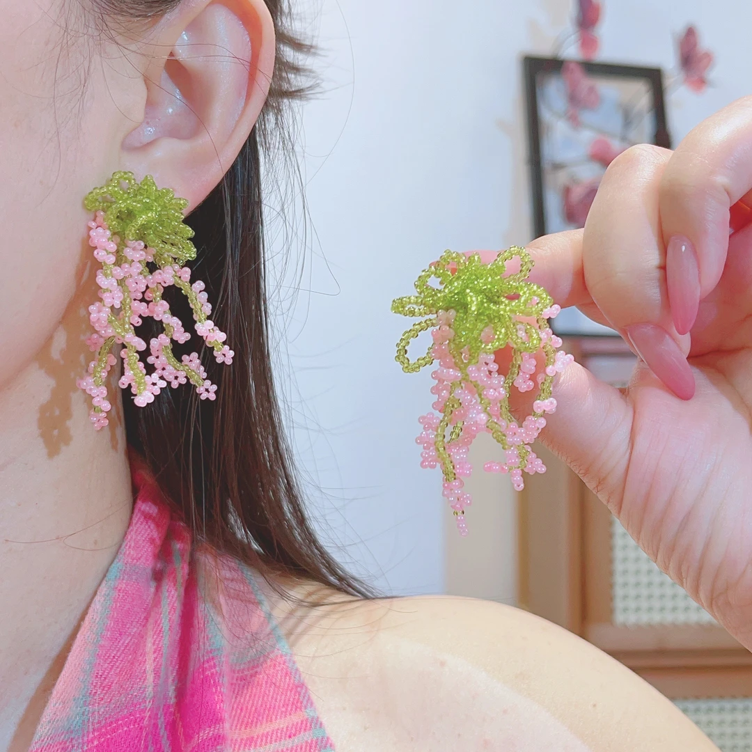 手工串珠长款流苏耳环女独特耳饰2025新款-613