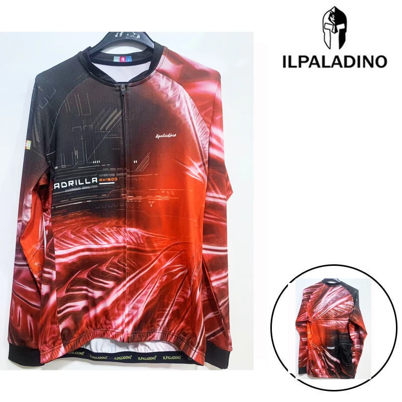 SQ 28【黑红渐变时尚牛奶丝长袖男士】ILPALADINO专业版骑行服户外