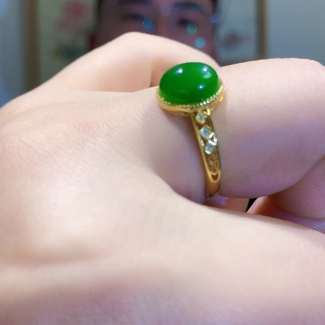 和田玉（碧玉）戒指银S925镀金镶嵌