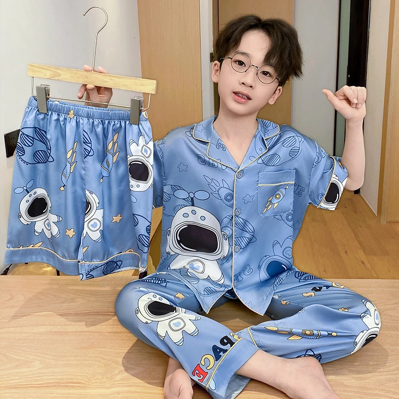 男童睡衣儿童夏季冰丝短袖薄款中大童套装男孩夏天宽松休闲家居服