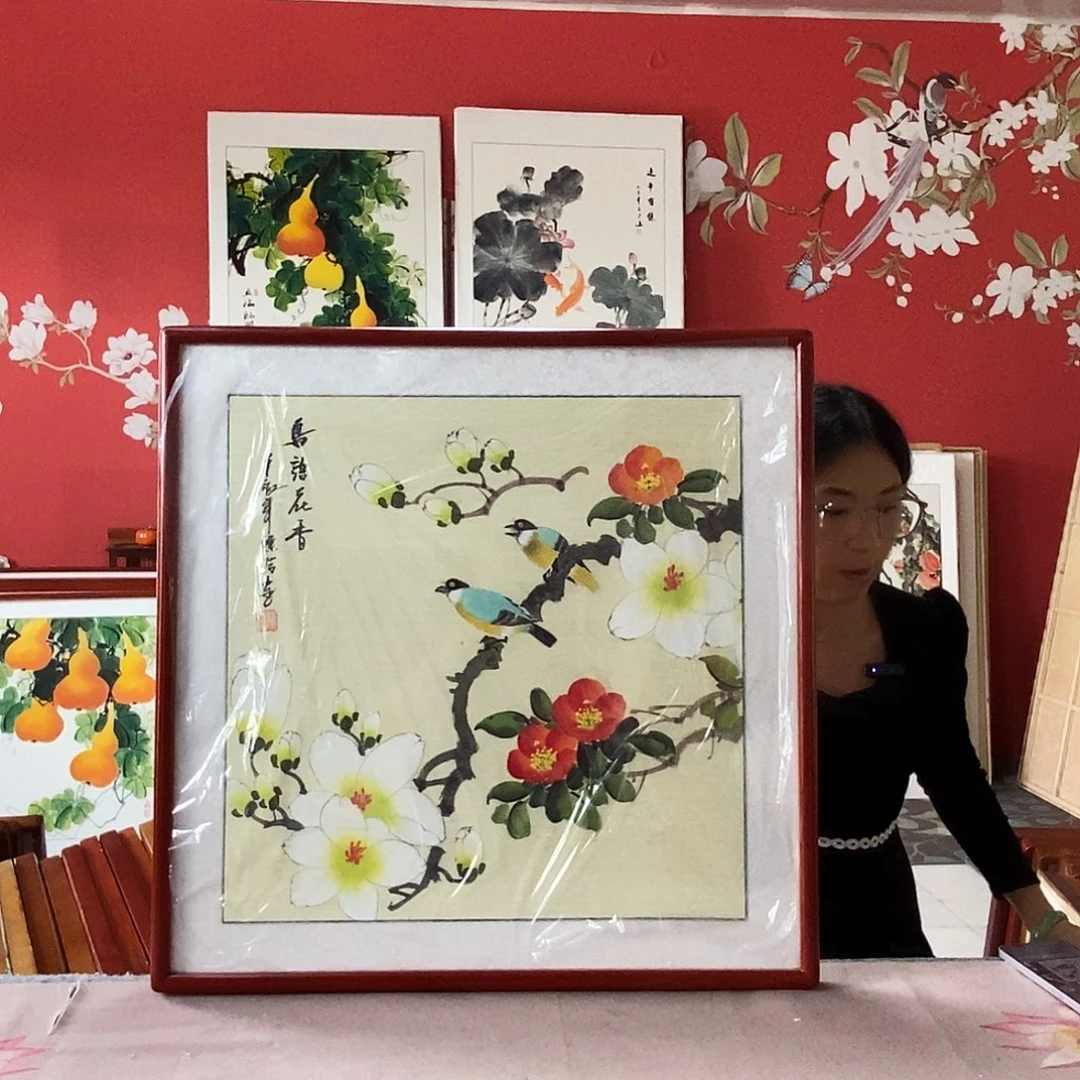 国画手写手绘国画作品带框包邮62✖️62