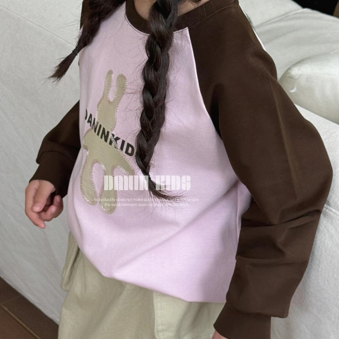 【嗒囜】女童时尚百搭撞色拼接插肩袖卫衣中大童宽松版印花长袖上衣