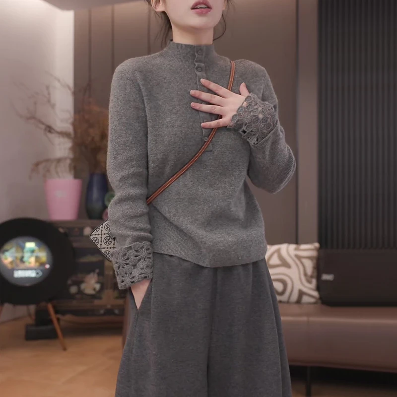2025秋冬款高级感针织衫女生精致钩花镂空设计上衣气质打底衫毛衣