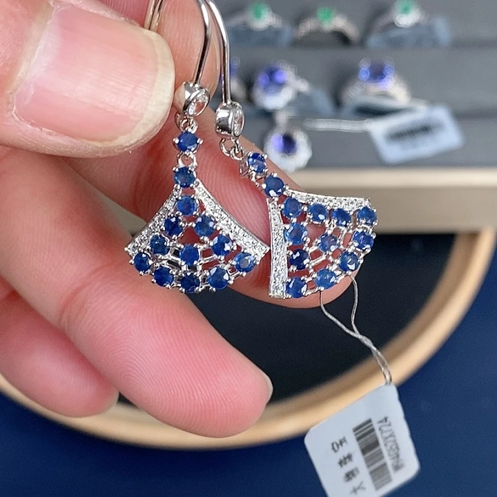 蓝宝石耳饰银S925镶嵌杨**依