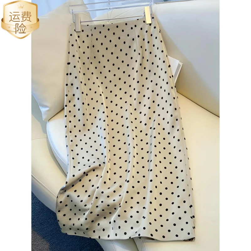 醋酸缎面波点半身裙中长款女夏季薄款2025新款高腰垂感包臀a字裙