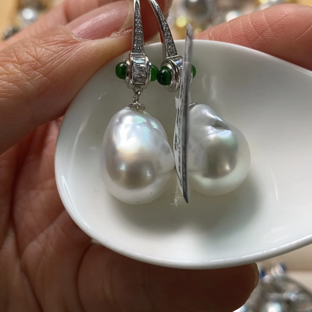 海水珍珠耳饰银S925镶嵌