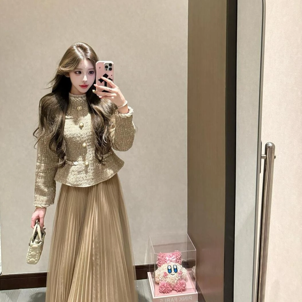 冰冰【富家千金】高级感优雅法式小香风粗呢料编织套装