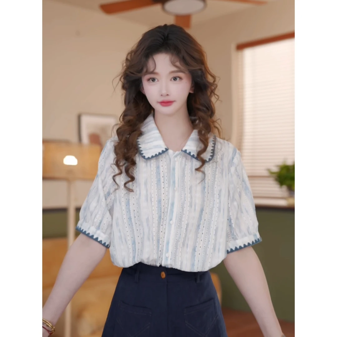 余紫绮【米兰旧刊】温柔衬衣休闲百搭短袖衬衫女夏季上衣ZF1102485