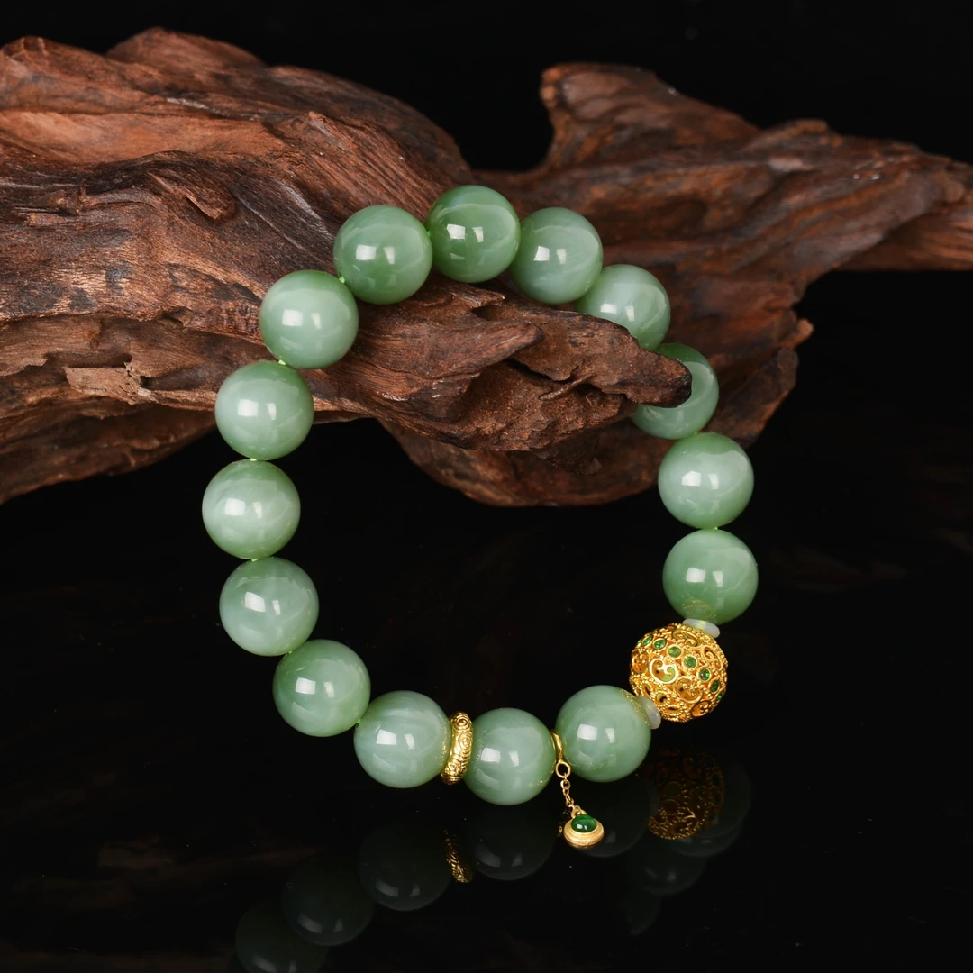 【熊总夫妇】无黑点颗颗冰猫18K金·珍藏·碧玉猫眼-约10-11mm手串