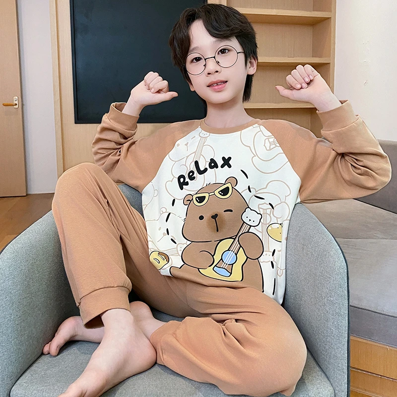 男童睡衣儿童长袖2025春秋季新款纯棉6-12岁中大童男孩洋气家居服