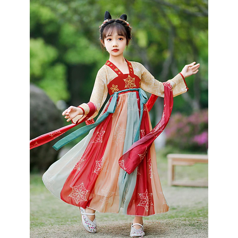 儿童古装汉服女童连衣裙六一古筝演出服小学生汉唐舞蹈服装中国风
