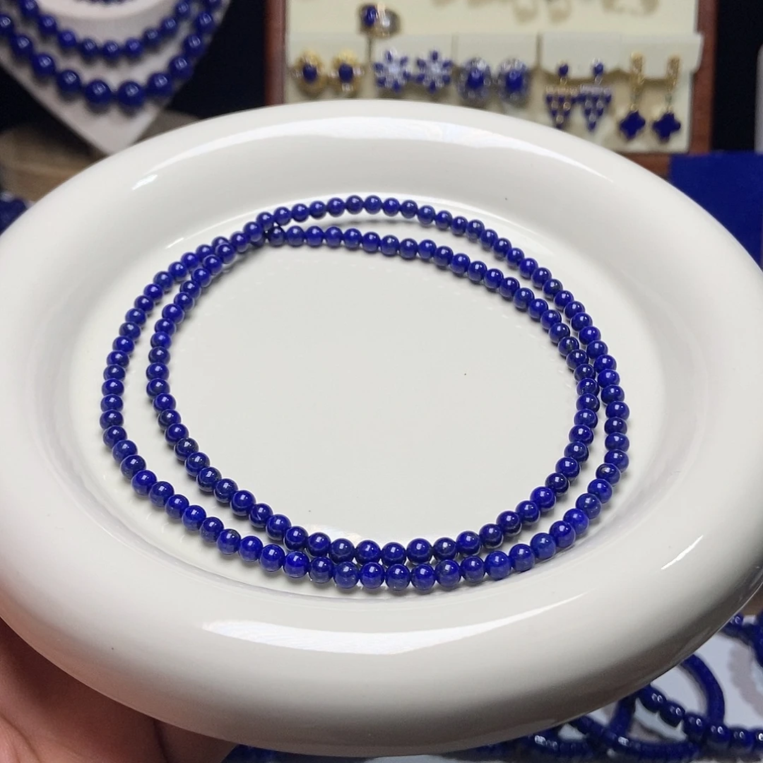 青金石未镶嵌高品 小米珠 3圈手串4.0+