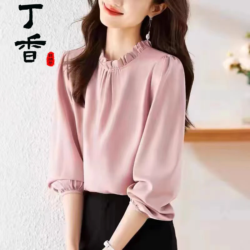 126新款花边领缎面时尚贵夫人气质减龄时髦别致高级上衣小衫