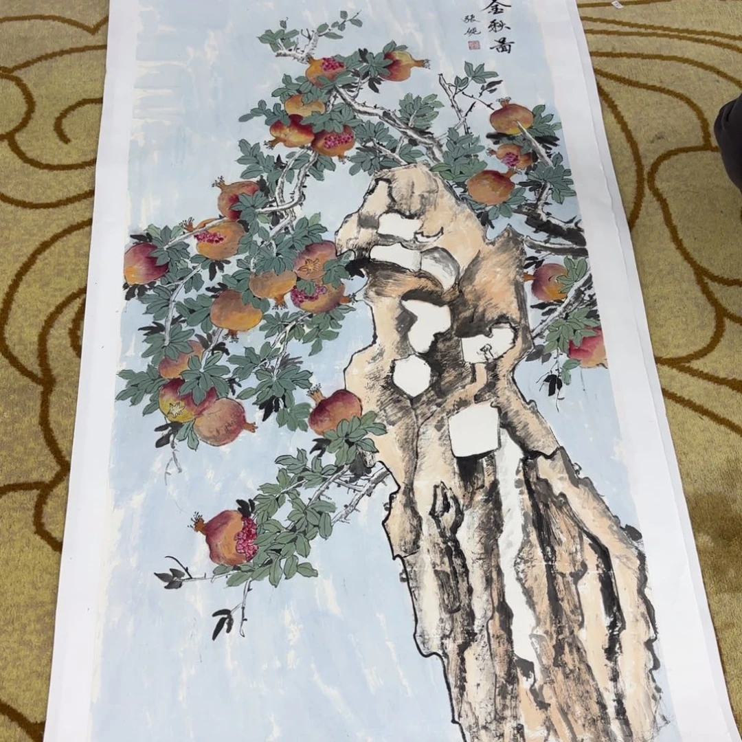 国画张妮四尺花鸟童