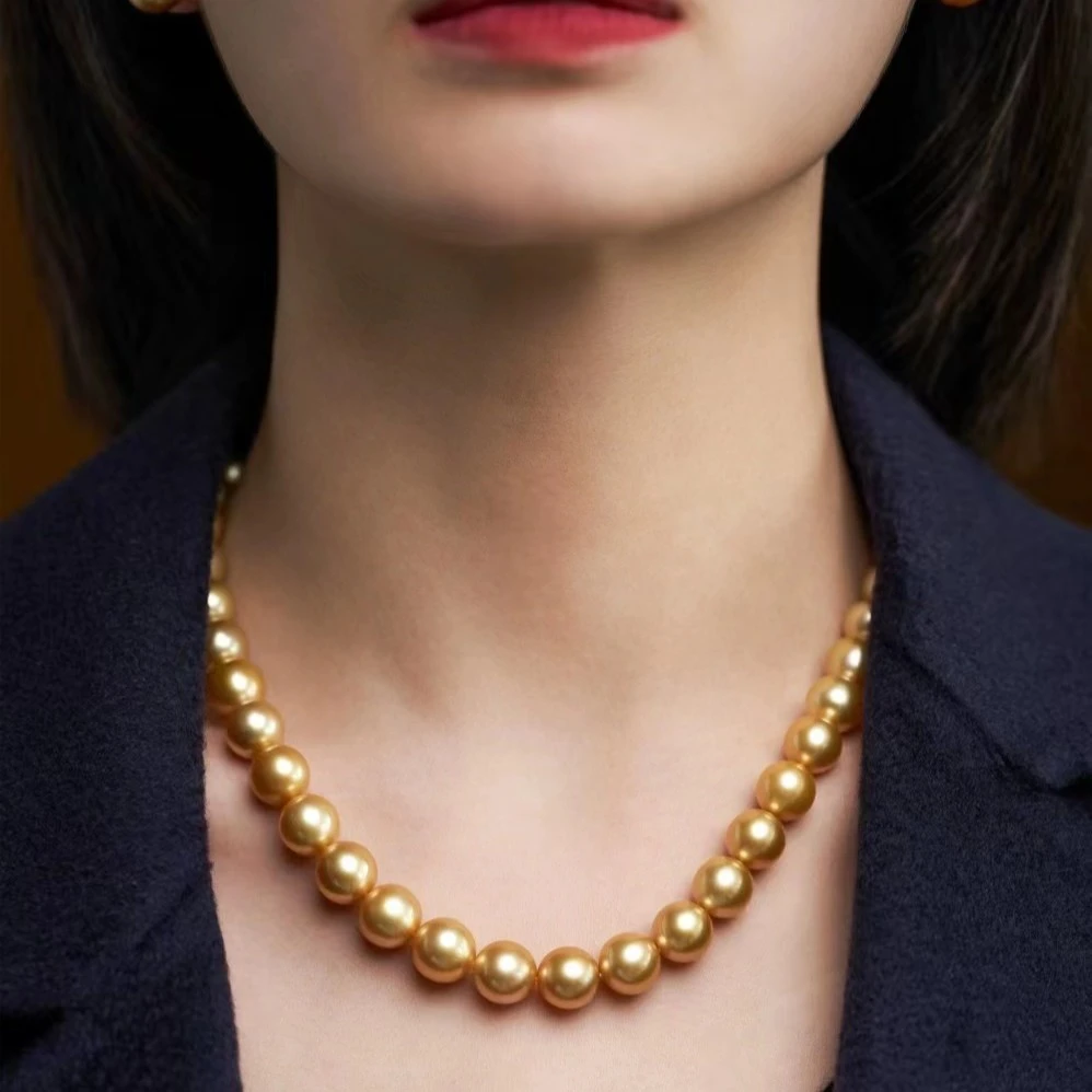 【鎏金岁月】南洋海水浓金色金珠10-12MM项链（含GRD大证）