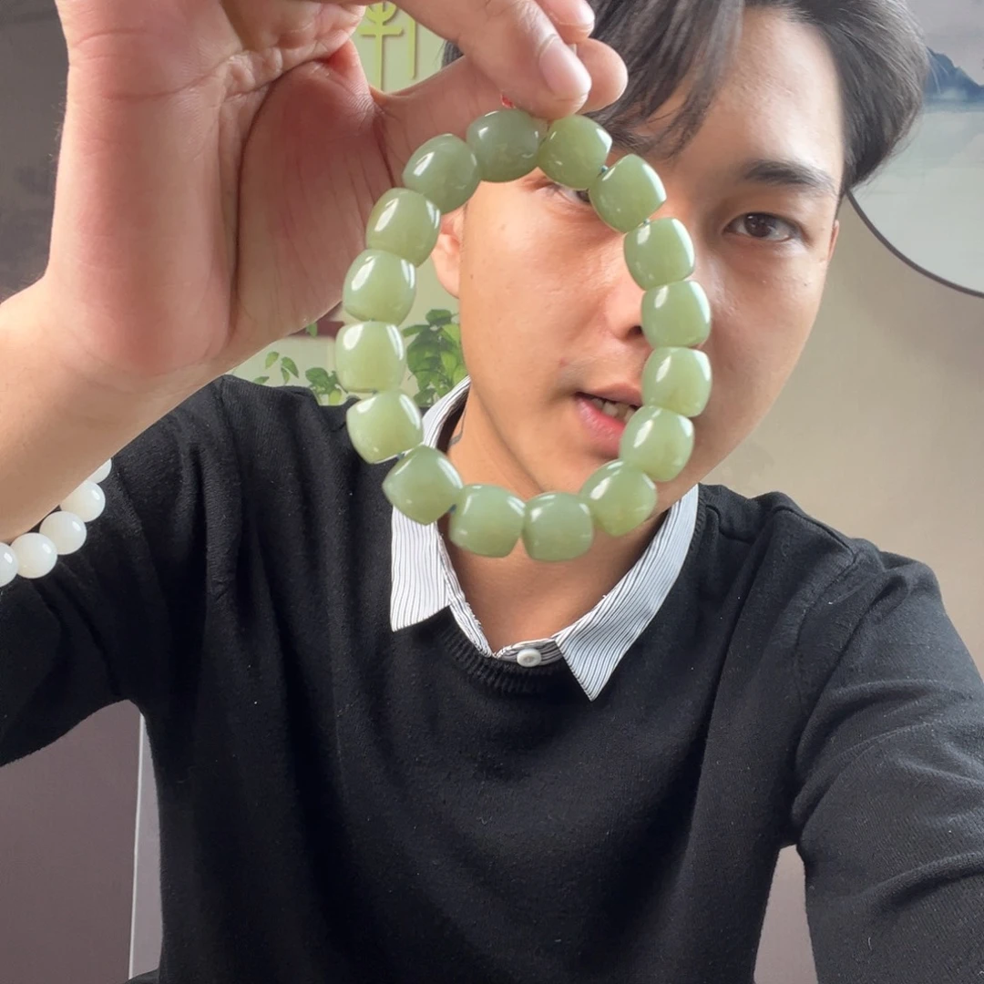 和田玉手链未镶嵌纯天然新疆和田玉若羌青黄口14mm