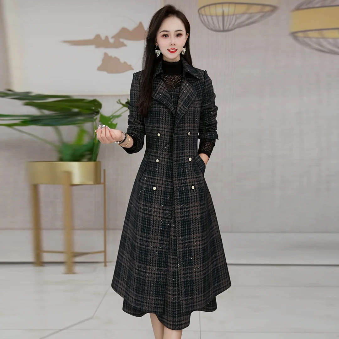 妈妈装气质风衣外套加打底裙2025秋冬季新款修身显瘦两件套连衣裙