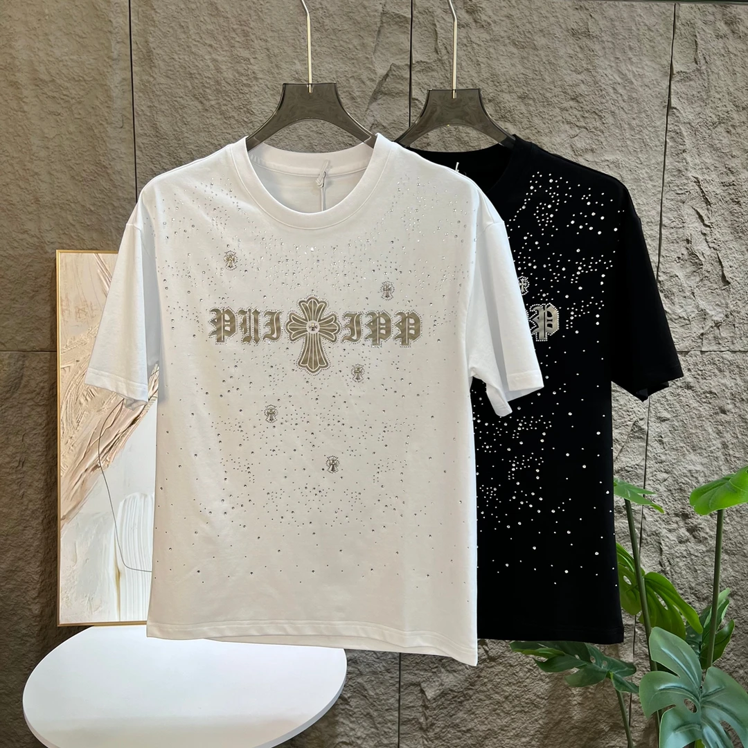 男士t恤短袖网红款夏季新款轻奢男装烫钻舒适减龄半袖男款衣服潮