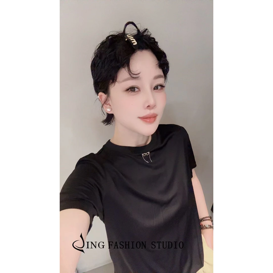 《W一辈子爱》新款5922简约T恤短袖休闲百搭女装上衣圆领时尚打底