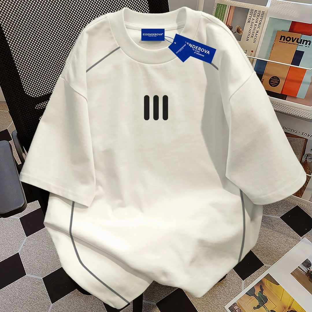 100%纯棉美式设计感短袖t恤男女夏季爆款显瘦街头圆领情侣上衣服