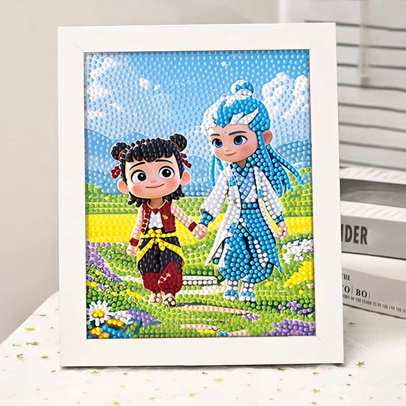 哪吒之魔童闹海钻石贴画儿童手工diy生日礼物益智玩具摆台钻石画