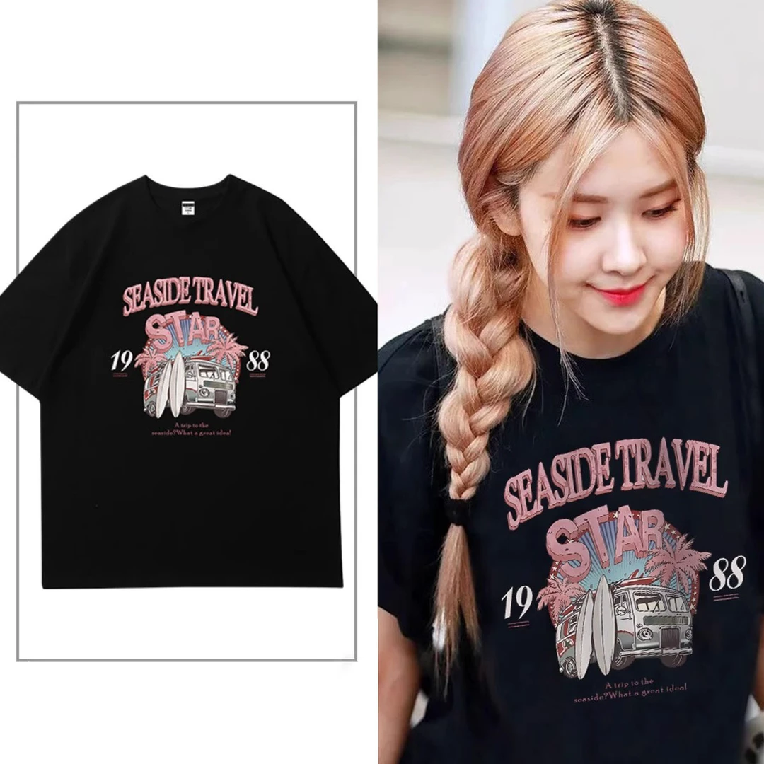 朴彩英rose同款美式短袖t恤女夏韩国潮牌小众叶舒华甜辣妹上衣服