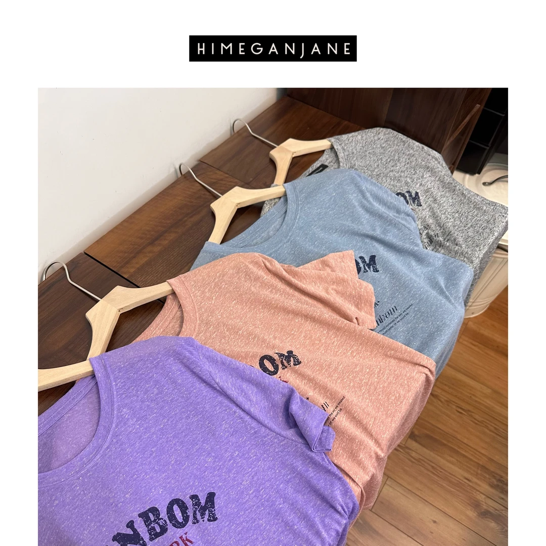 HIMEGANJANE “美风1987”亚麻字母圆领面膜短袖 40503