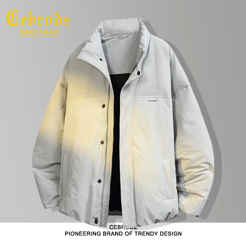 法国Cebrodz高级感简约立领加厚羽绒服男秋冬加大码胖子加肥外套
