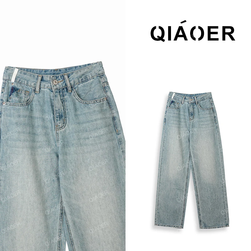 乔儿定制复古春夏新款牛仔裤直筒时尚休闲百搭夏季宽松破洞水洗