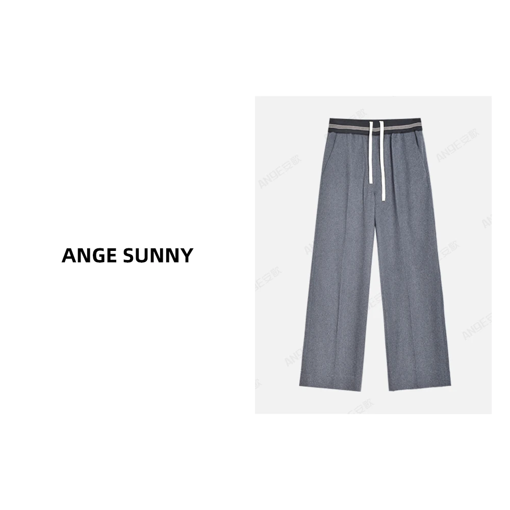 曲阳 ANGE SUNNY【m*u抽绳羊毛休闲裤】腰头拼接撞色简约长裤