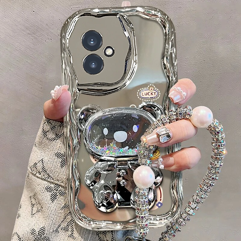 适用畅享60pro手机壳高级银小富婆流沙镜子支架全包防摔女款潮牌