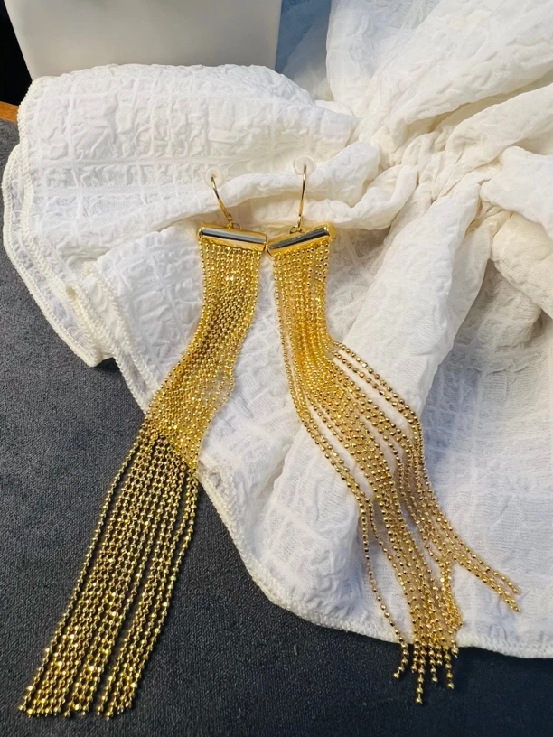 钛钢耳饰 韩国新款长流苏耳坠气质高级聚会必备晚礼服百搭