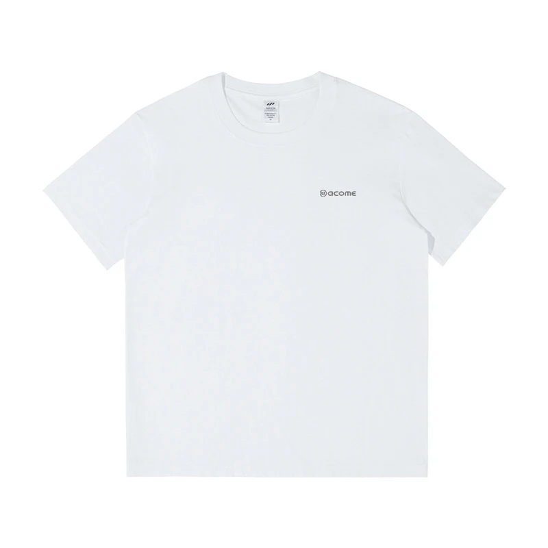 阿珂姆纯棉T恤圆领白色落肩款全棉宽松版型男女同款短袖T恤上衣