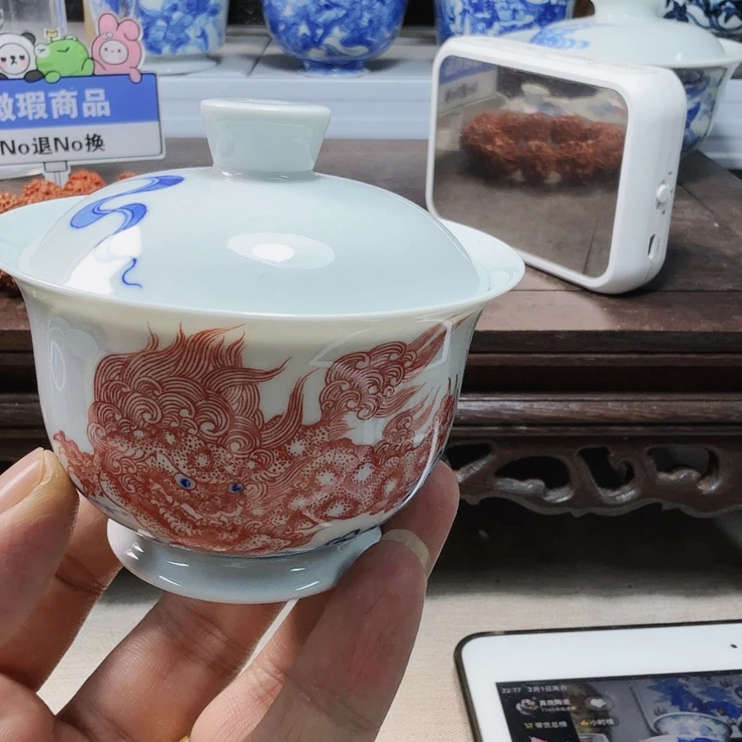 泥塑子*盖碗手工手绘微不合缝