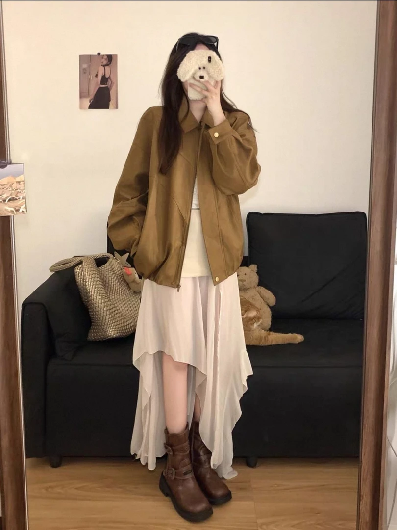 松弛感麂皮绒外套女2025秋季新款复古韩系慵懒小个子棕色夹克上衣