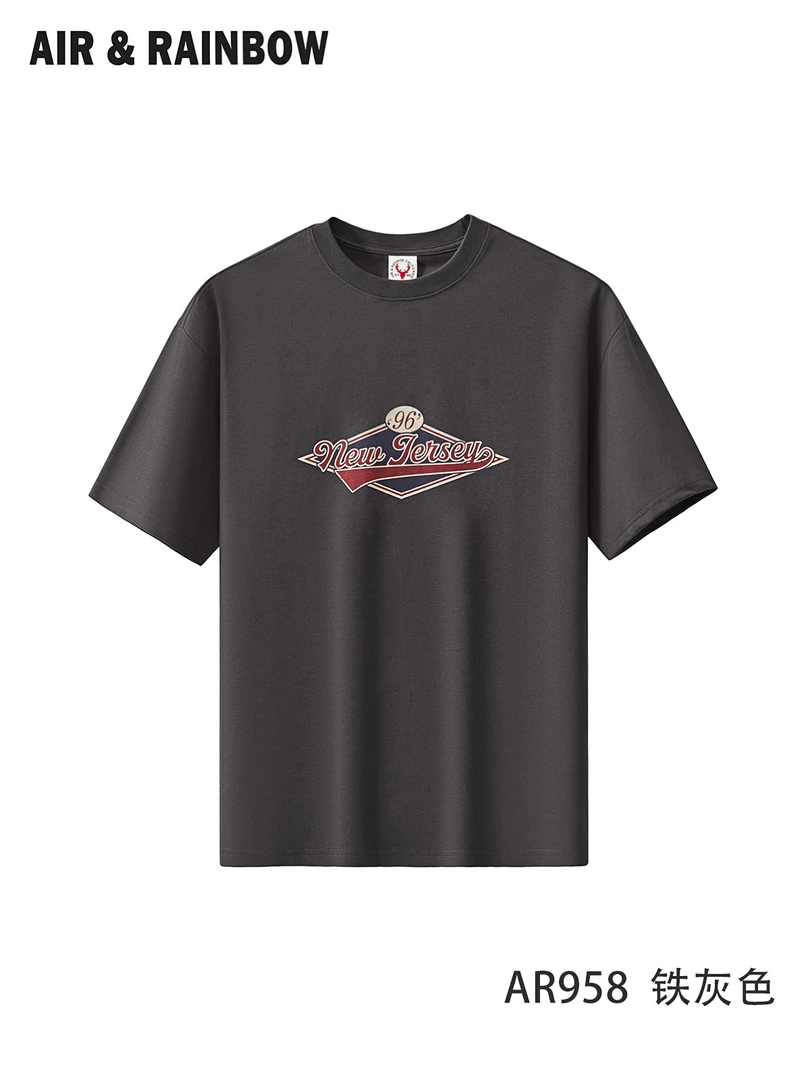 重磅宽松微落肩版型无手感印花夏季冰凉感棉男士圆领短袖T恤958