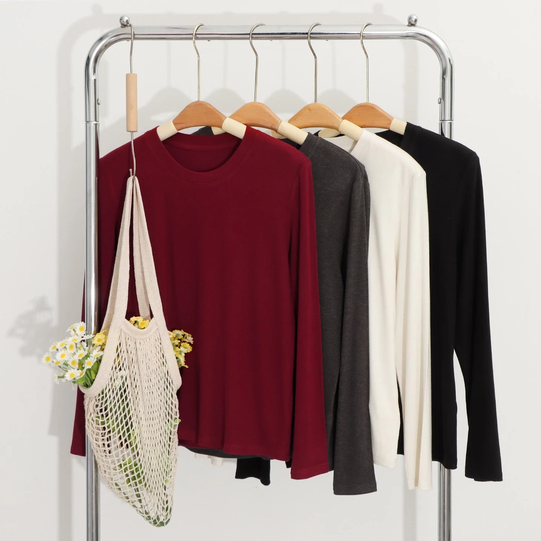 23510#纯色净版圆领桑蚕羊绒百搭舒适打底衫