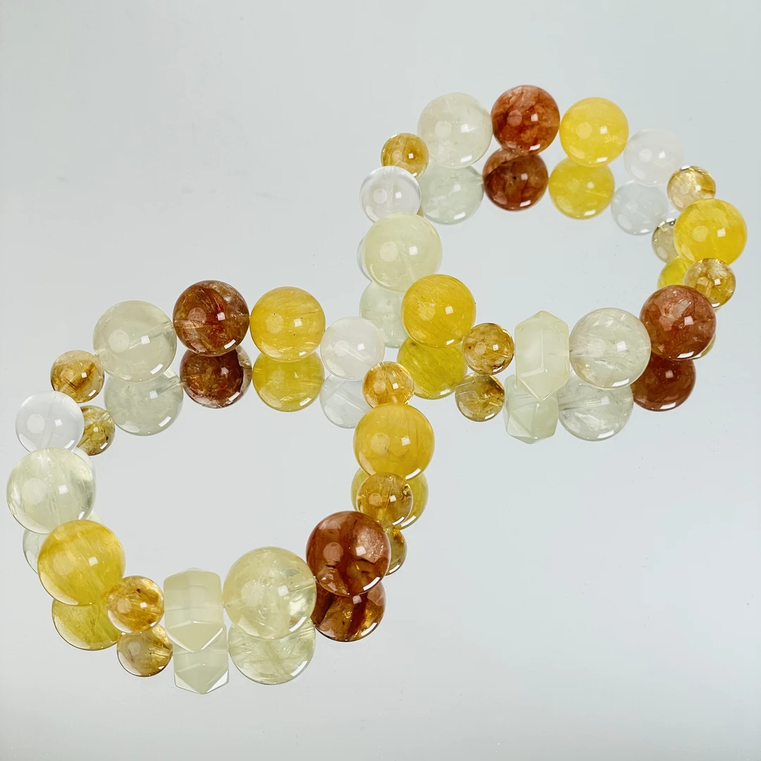 【393 果汁满财】胶花黄水晶萤石白水手串10-16mm多样性发其一Z