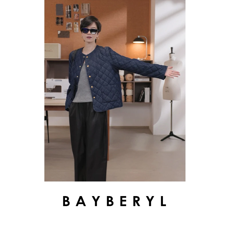 BAYBERYL老贝金扣牛仔菱格圆领休闲时髦25秋羽绒服YRF5F1703-8/31