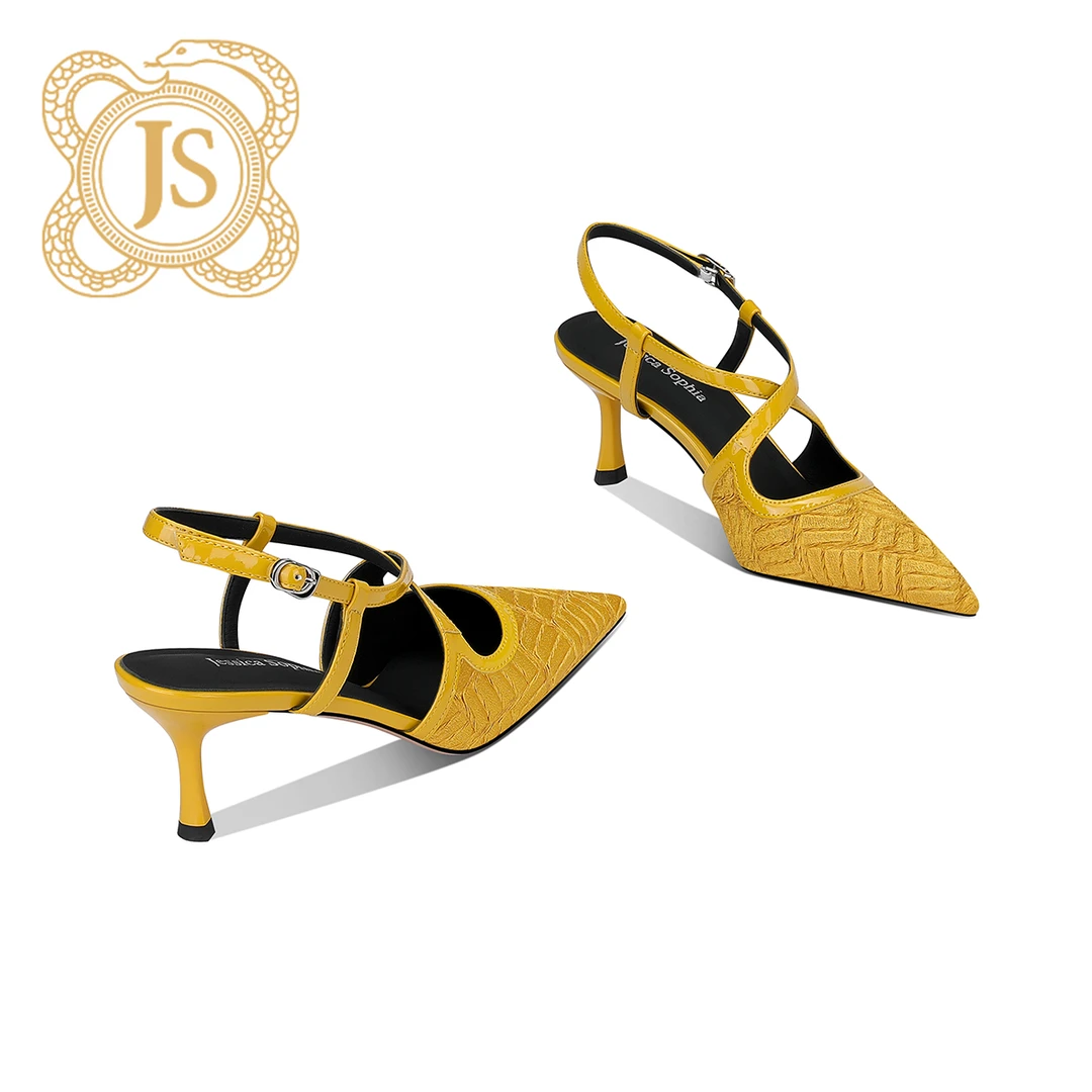 已开价，0293L651Z欧美范一字带高跟鞋女细跟尖头布面配裙子凉鞋