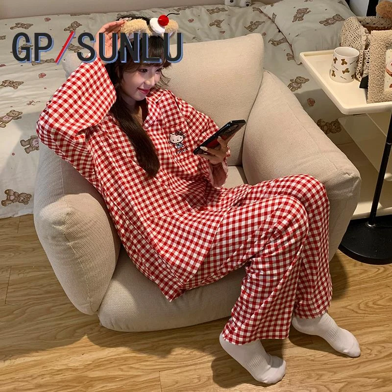 日本小众GPHelloKitty红色睡衣女生春秋季长袖棉质可外穿网红款家