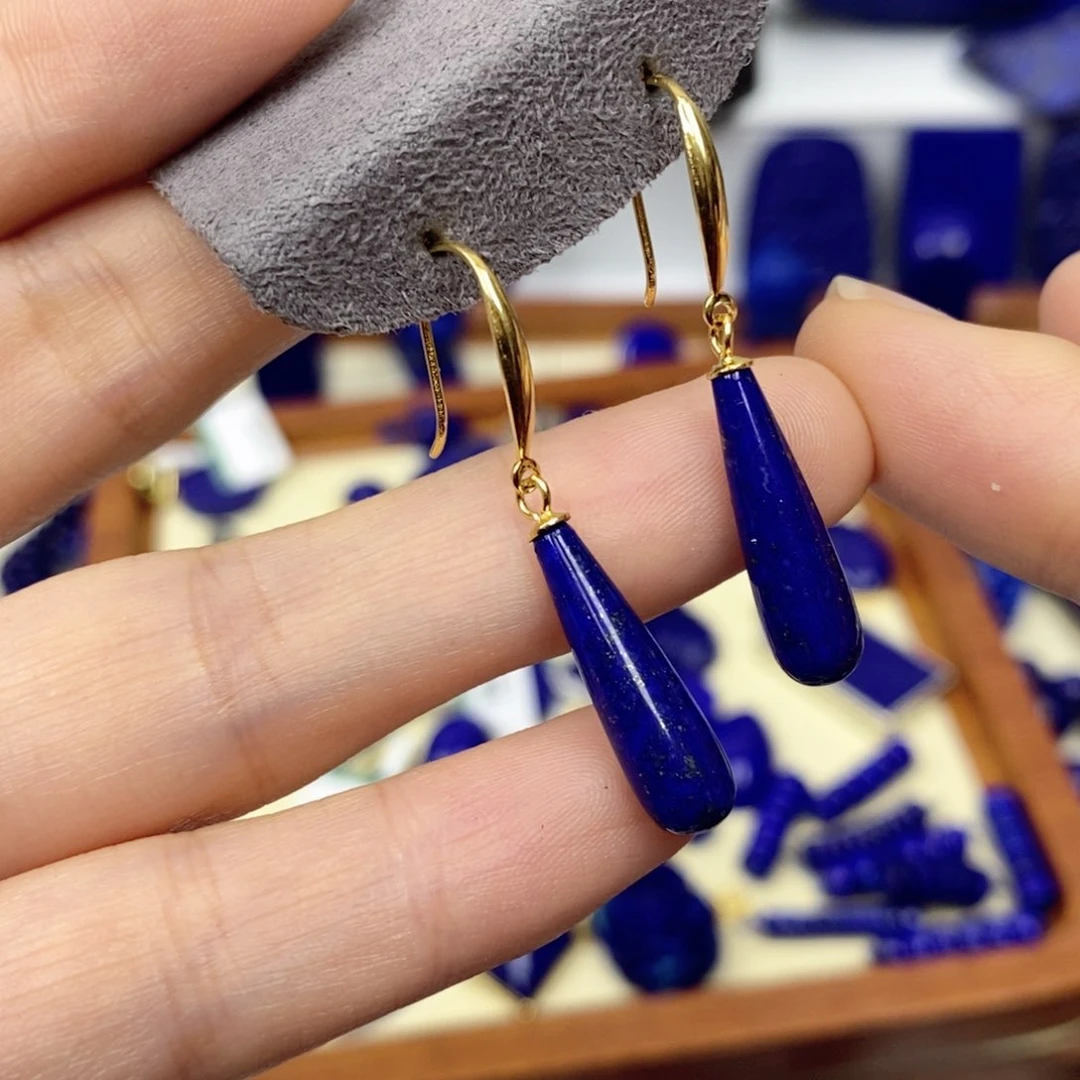 青金石耳饰银S925镀金镶嵌