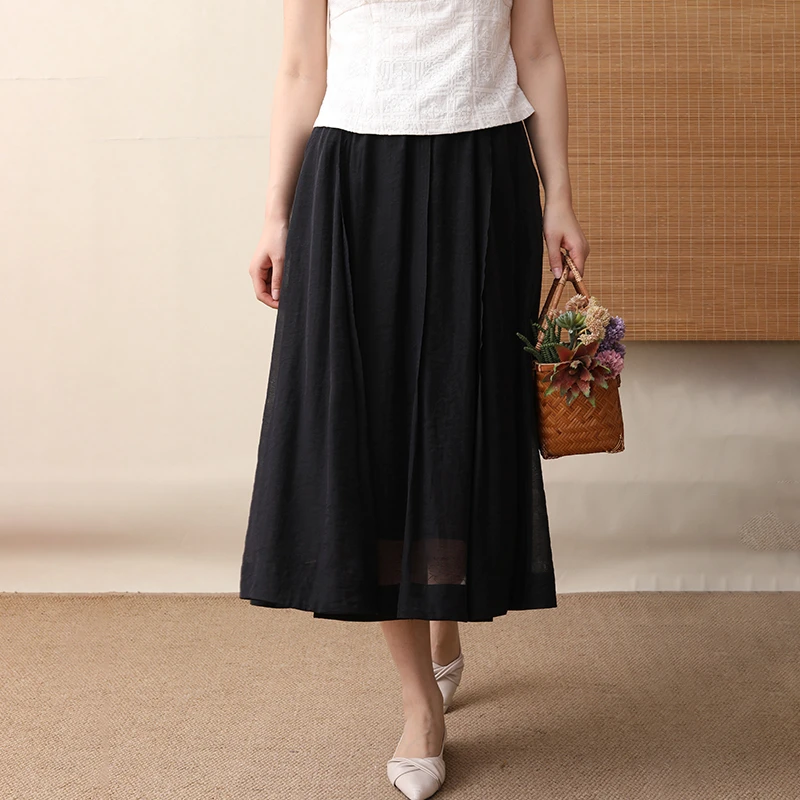 MXBQ10布符新款春季黑色大摆裙绗线半裙时尚高腰休闲气质女